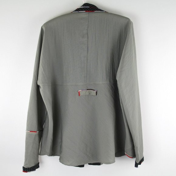 Anna Polan Sage Green Black White Polka Dot Trim Lightweight Jacket Blazer L - Picture 5 of 6